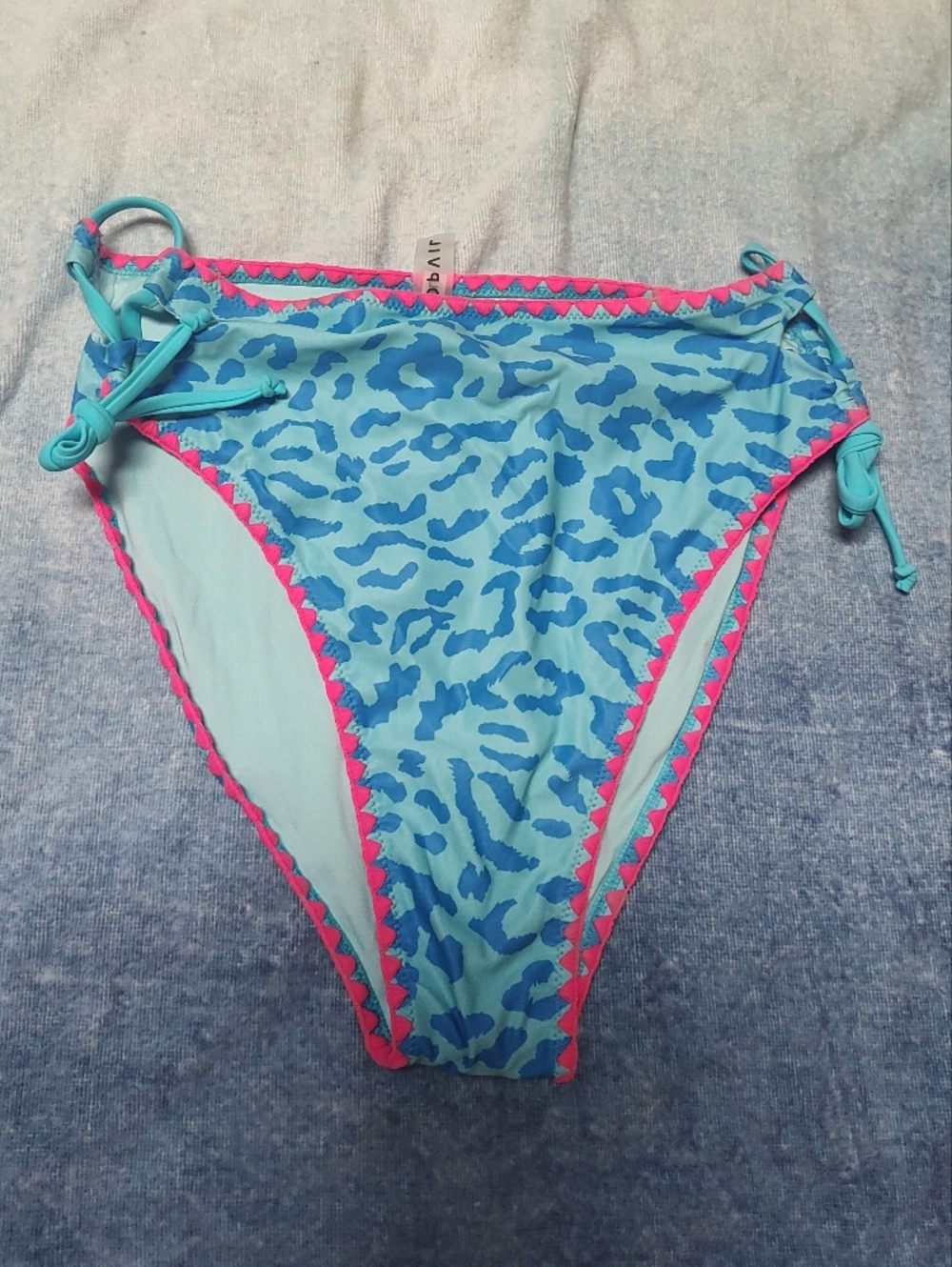 Blue Leopard-Print Bikini Bottom with Pink Trim - Women's Swim